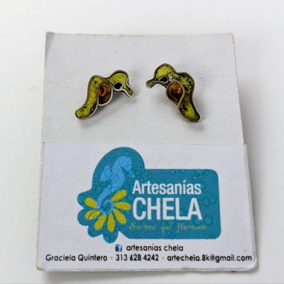 🇨🇴 Handmade Artisan Silver and Resin Bird Earrings Made In Colombia - Picture 3 of 6